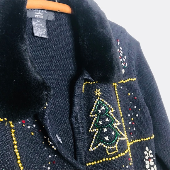 Vintage Retro Faux Fur Christmas Beaded Sweater - Picture 4 of 4